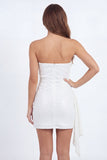 White Bodycon Strapless Short Graduation Dress with Sash
