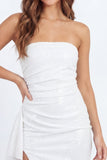 White Bodycon Strapless Short Graduation Dress with Sash