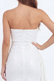 White Bodycon Strapless Short Graduation Dress with Sash