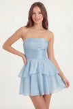 White Strapless A Line Ruffled Short Graduation Dress