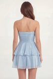 White Strapless A Line Ruffled Short Graduation Dress