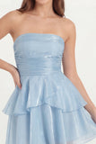 White Strapless A Line Ruffled Short Graduation Dress