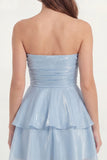 White Strapless A Line Ruffled Short Graduation Dress