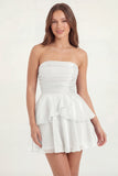 White Strapless A Line Ruffled Short Graduation Dress