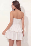 White Strapless A Line Ruffled Short Graduation Dress