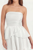 White Strapless A Line Ruffled Short Graduation Dress