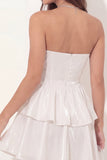 White Strapless A Line Ruffled Short Graduation Dress