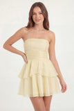 White Strapless A Line Ruffled Short Graduation Dress