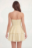 White Strapless A Line Ruffled Short Graduation Dress