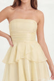White Strapless A Line Ruffled Short Graduation Dress