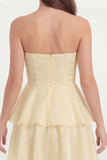 White Strapless A Line Ruffled Short Graduation Dress
