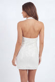 White Halter Bodycon Ruched Short Graduation Dress