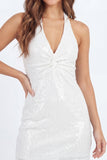 White Halter Bodycon Ruched Short Graduation Dress