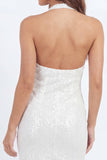 White Halter Bodycon Ruched Short Graduation Dress