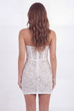 White Corset Lace Floral Strapless Short Graduation Dress