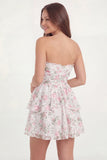Strapless White Pink Flower A Line Ruffled Mini Graduation Dress