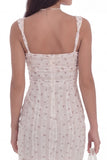 White Floral Bodycon Wide Straps Short Graduation Dress with Slit