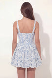 White Blue Floral Corset A Line Short Graduation Dress
