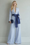 Light Blue Peak Lapel Single Breasted 2 Piece Wide Leg Work Suits