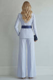 Light Blue Peak Lapel Single Breasted 2 Piece Wide Leg Work Suits