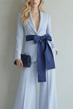 Light Blue Peak Lapel Single Breasted 2 Piece Wide Leg Work Suits