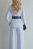 Light Blue Peak Lapel Single Breasted 2 Piece Wide Leg Work Suits