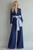 Light Blue Peak Lapel Single Breasted 2 Piece Wide Leg Work Suits