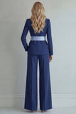 Light Blue Peak Lapel Single Breasted 2 Piece Wide Leg Work Suits