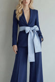 Light Blue Peak Lapel Single Breasted 2 Piece Wide Leg Work Suits