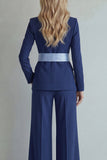 Light Blue Peak Lapel Single Breasted 2 Piece Wide Leg Work Suits