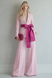 Light Blue Peak Lapel Single Breasted 2 Piece Wide Leg Work Suits