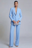Blue 2 Piece Peak Lapel Double Breasted Slim Fit Prom Suits