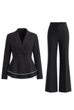 Black 2 Piece Notched Lapel Double Breasted Prom Suits with Ruffles