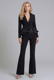 Black 2 Piece Notched Lapel Double Breasted Prom Suits with Ruffles