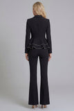 Black 2 Piece Notched Lapel Double Breasted Prom Suits with Ruffles
