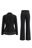 Black 2 Piece Notched Lapel Double Breasted Prom Suits with Ruffles