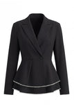 Black 2 Piece Notched Lapel Double Breasted Prom Suits with Ruffles