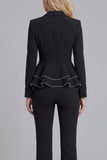 Black 2 Piece Notched Lapel Double Breasted Prom Suits with Ruffles