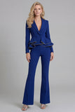 Black 2 Piece Notched Lapel Double Breasted Prom Suits with Ruffles