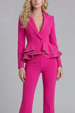 Black 2 Piece Notched Lapel Double Breasted Prom Suits with Ruffles