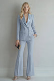 Peak Lapel Blue Double Breasted 2 Piece Women Prom Suits