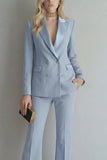 Peak Lapel Blue Double Breasted 2 Piece Women Prom Suits