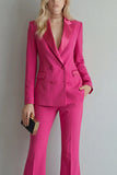 Peak Lapel Blue Double Breasted 2 Piece Women Prom Suits