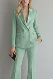 Peak Lapel Blue Double Breasted 2 Piece Women Prom Suits