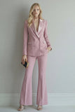 Peak Lapel Blue Double Breasted 2 Piece Women Prom Suits