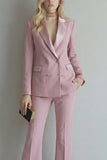 Peak Lapel Blue Double Breasted 2 Piece Women Prom Suits