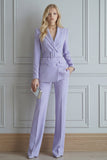 2 Piece Lilac Notched Lapel Double Breasted Prom Suits with Belt