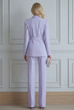 2 Piece Lilac Notched Lapel Double Breasted Prom Suits with Belt