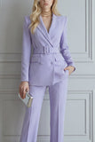2 Piece Lilac Notched Lapel Double Breasted Prom Suits with Belt