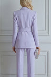 2 Piece Lilac Notched Lapel Double Breasted Prom Suits with Belt